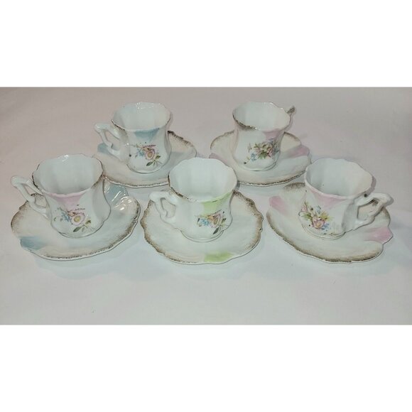 Demitasse Vintage Fancy Espresso Cup Saucer (5) Holds 3oz Liquid - Picture 3 of 11